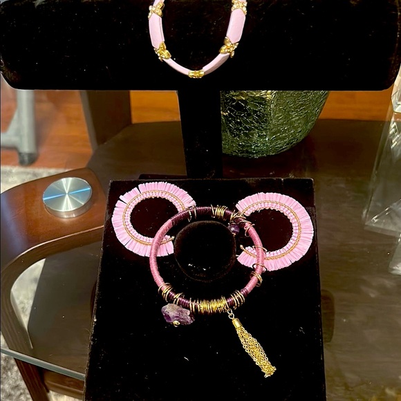 Lavender & gold Hoop Earrings & matching bracelets as a bundle or $15ea😻 - Picture 3 of 6